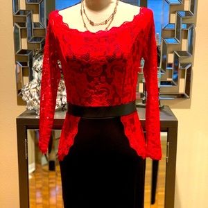 Lace bodice red and black straight dress